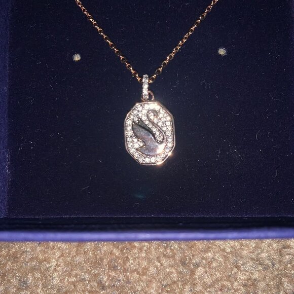 Swarovski Swan Signum Pendant Necklace - Rose Gold Tone Plated (New) - Picture 3 of 9